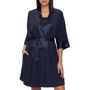 PJ Harlow NWT Shala Robe Navy Blue Sz M/L Satin Trim MSRP $93